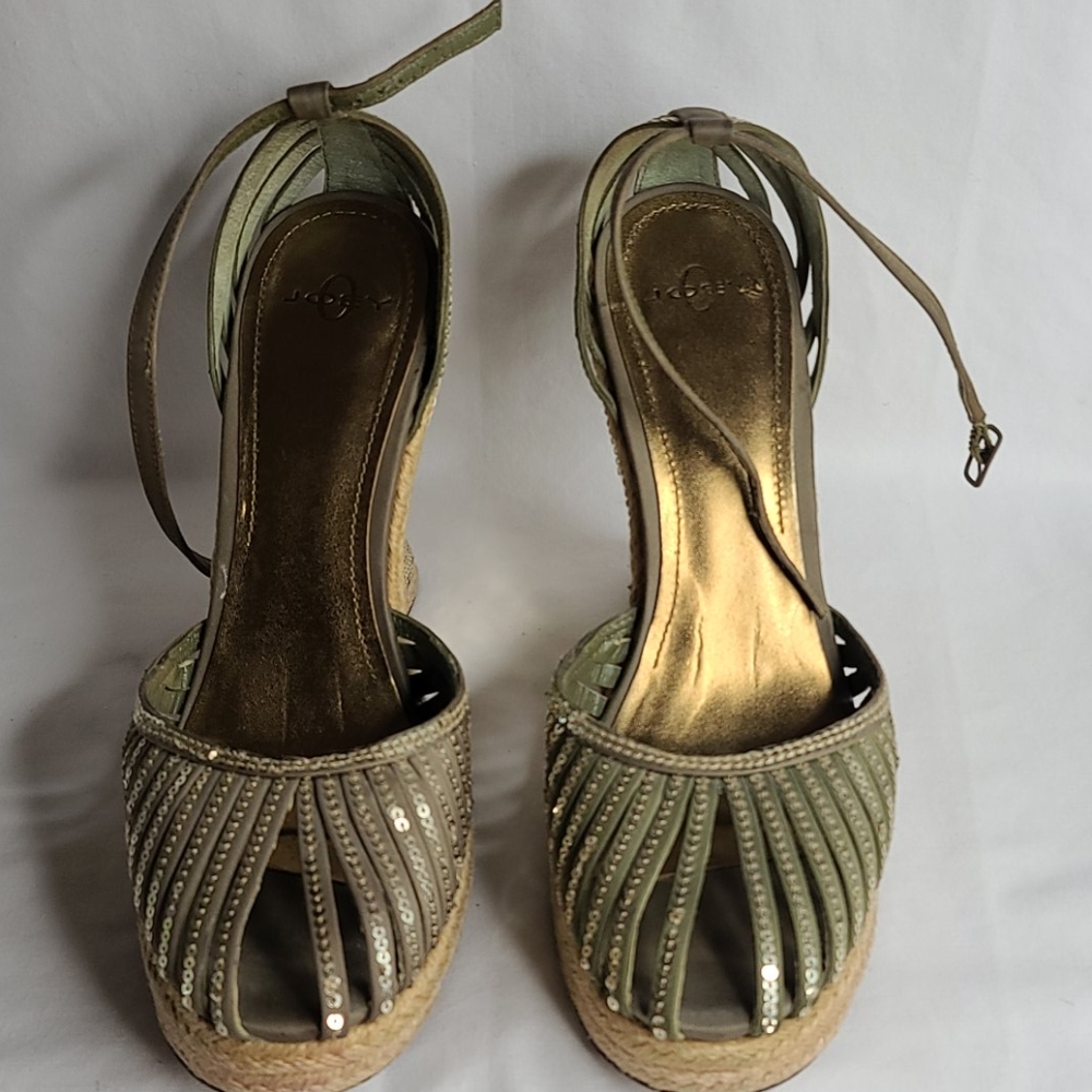 Olive and Gold Sequins Sandals